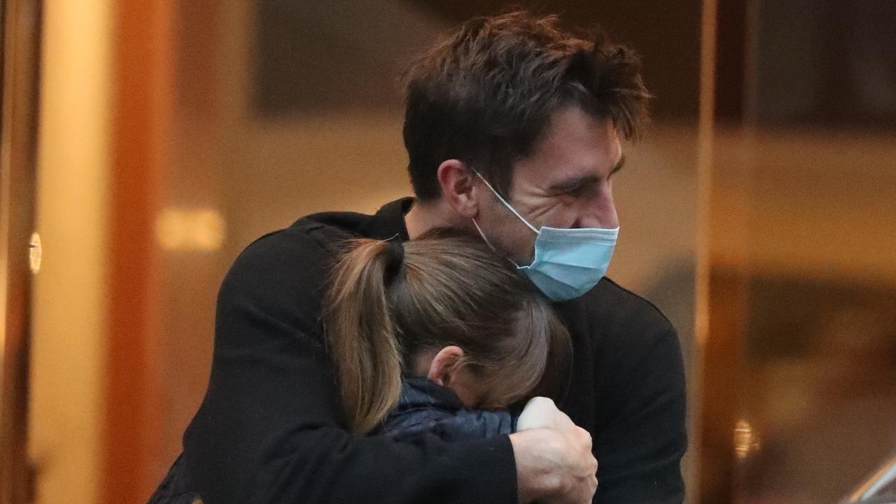 Pat Cummins with partner Becky Boston, Australian cricket players leaving the Marriott hotel after 2 weeks of quarantine.picture John Grainger,