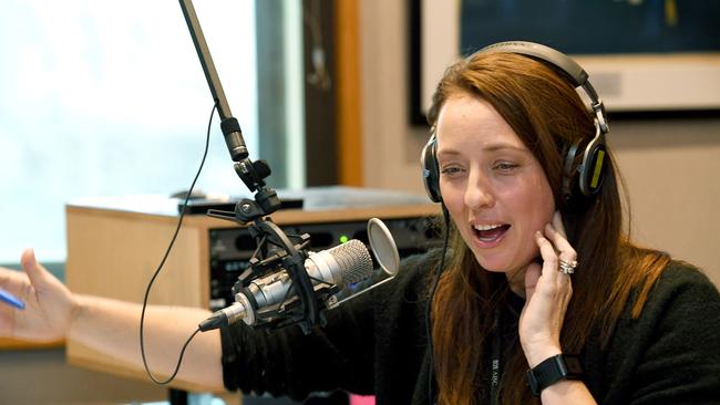 Ali Clarke in the ABC studio with David Bevan during her morning radio show. Picture: Tricia Watkinson