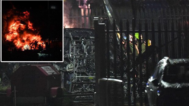 Scenes at Leicester’s King Power Stadium where emergency services attend to the crash