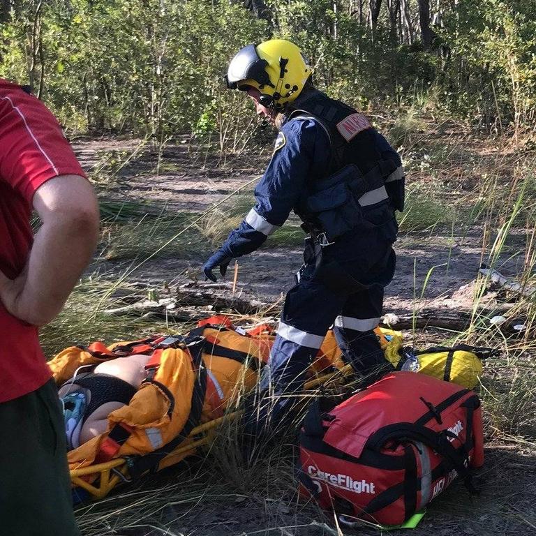 Scenes from the highly technical CareFlight NT Rescue Helicopter retrieval of stricken Herbert horse rider Lena Walsh, 38, at Girraween on April 27, 2024. Picture: Supplied