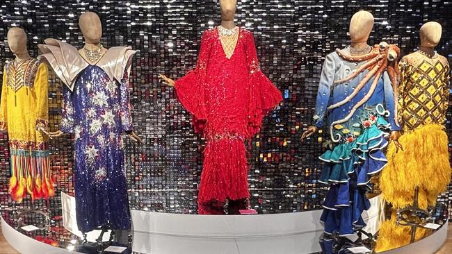 A mix of sequined gowns belonging to Barry Humphries for sale at Christie's in London. Picture: Sophie Elsworth