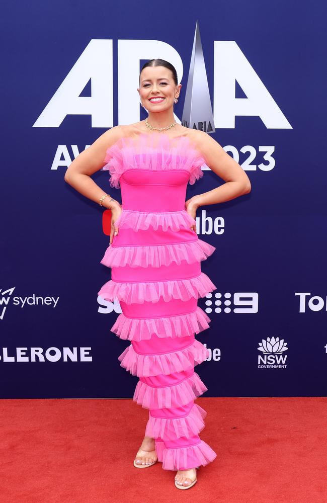 Bridget Hustwaite wowed in a hot pink frilly dress. (Photo by Mark Metcalfe/Getty Images)