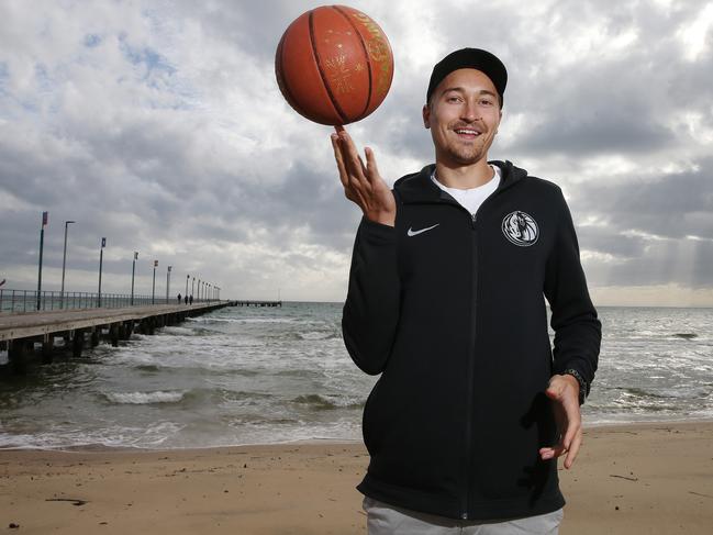 Australian basketballer Ryan Broekhoff who has just signed with the Dallas Mavericks in the NBA on Frankston beach where he spend a lot of time whilst growing up  . Pic: Michael Klein