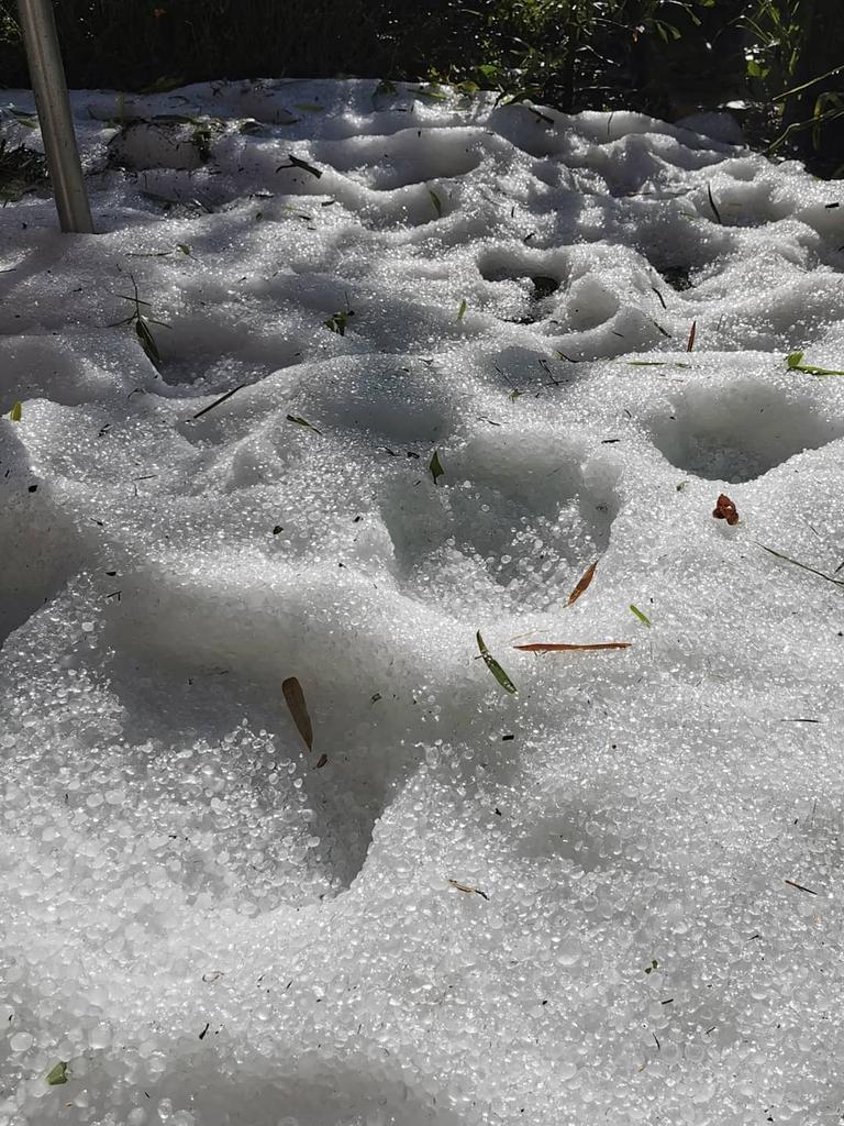 Hail blankets the Toowoomba Coffee House after overnight storms.