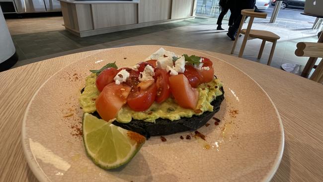 The thrifty smashed avocado with feta, chilli flakes, tomatoes and lime at the Hungry Avocado.