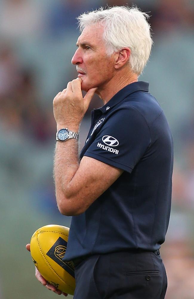 Blues coach Michael Malthouse looks on during the warm up. Picture: Getty