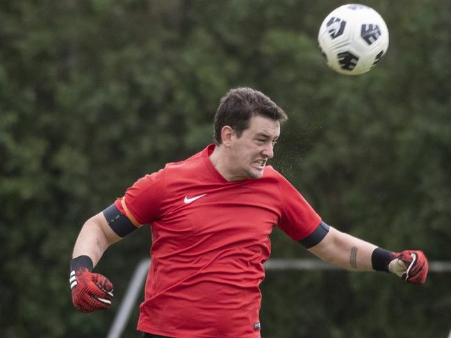 West Wanderers keeper Matthew Willocks. 2021 TFL - Premier Men. St Albans vs West Wanderers. Sunday, March 21, 2021. Picture: Nev Madsen.