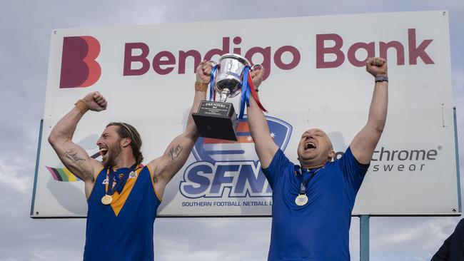 Southern league Division 1 Grand Final: Cheltenham v Cranbourne. Cranbourne players celebrate their win. Picture: Valeriu Campan