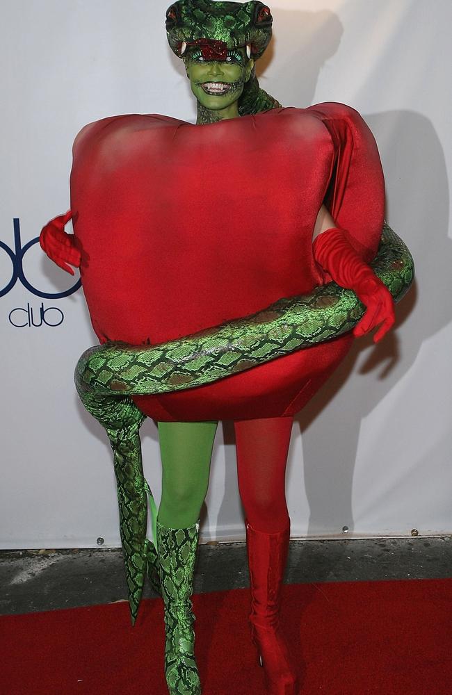 Klum’s epic “Eve and the forbidden fruit” costume is a fan favourite from over the years. Picture: Getty Images.