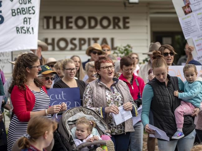 A protest rally held by local residents at Theodore over the closure of the Birthing Unit at Theodore Hospital,