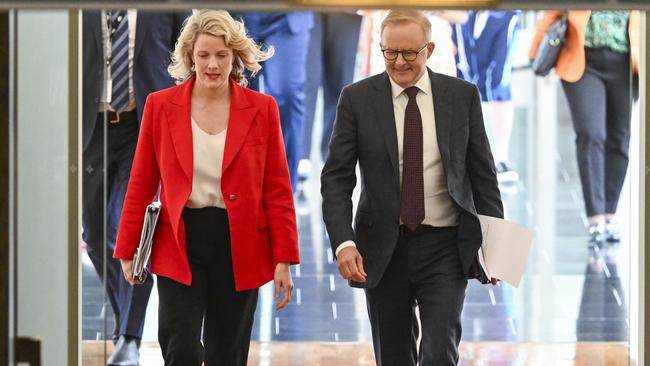 Anthony Albanese and Clare O'Neil arrive for Question Time at Parliament House in Canberra. Picture: NCA NewsWire / Martin Ollman