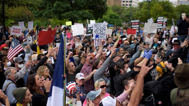 Protesters at the "Reopen America" rally on April 18, 2020 at the State Capitol in Austin, Texas.