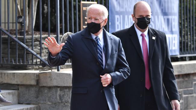 Joe Biden leaves Holy Trinity Catholic Church in Georgetown. Picture: AFP.