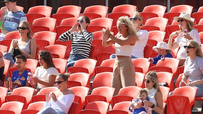 AFL Round 13. Western Bulldogs vs Melbourne at Metricon Stadium, Gold Coast..22/08/2020...  Partners of Western Bulldogs players and officials watch todays game for the 1st time  . Pic: Michael Klein
