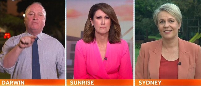 Barnaby Joyce and Tanya Plibersek on Sunrise with Natalie Barr.