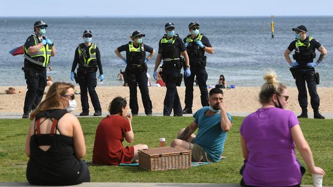 Melbourne’s curfew has been dropped but people are still restricted to staying within 5kms from their home. Picture: AFP