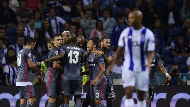 Besikta's players celebrate after scoring their second goal