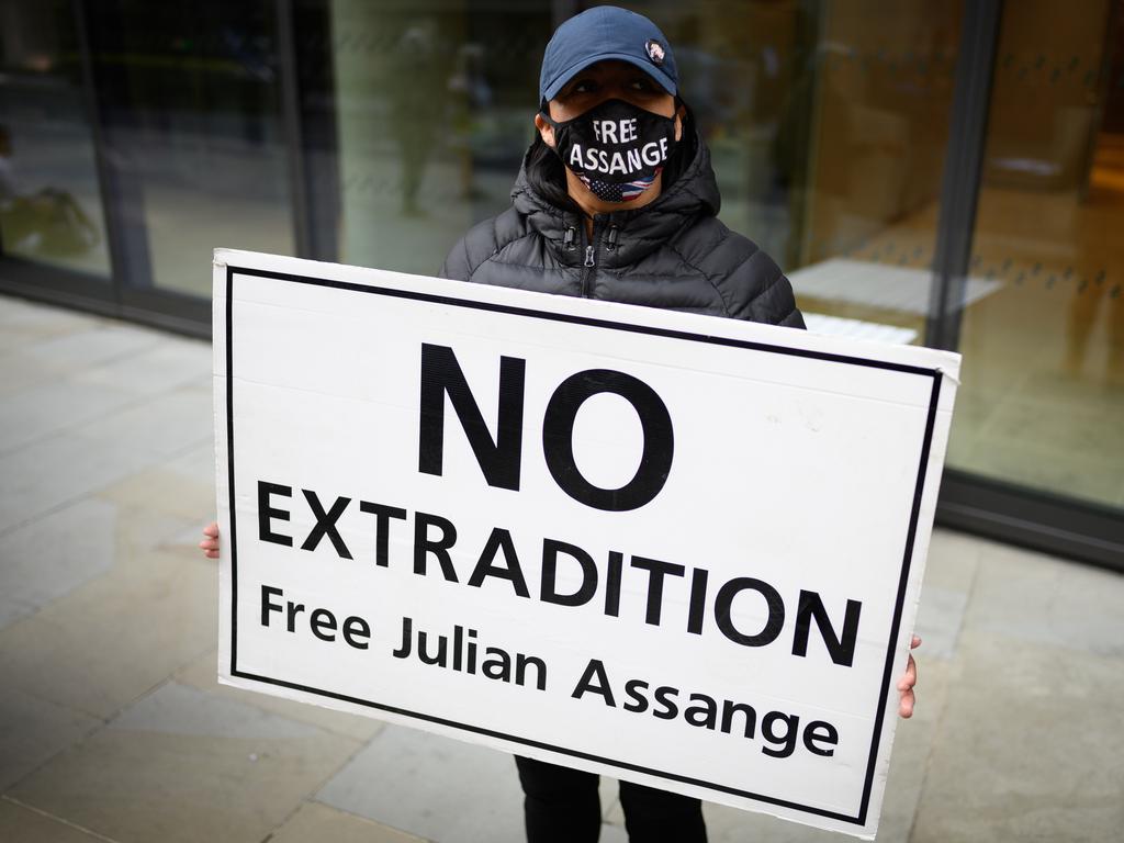 Supporters outside court calling for the freedom of Julian Assange. Picture: Leon Neal/Getty Images