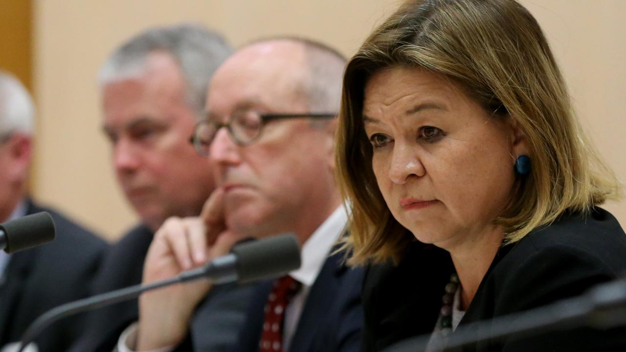 Michelle Guthrie at the senate estimates committee in Canberra where she told MPs their questioning meant she had missed her flight.