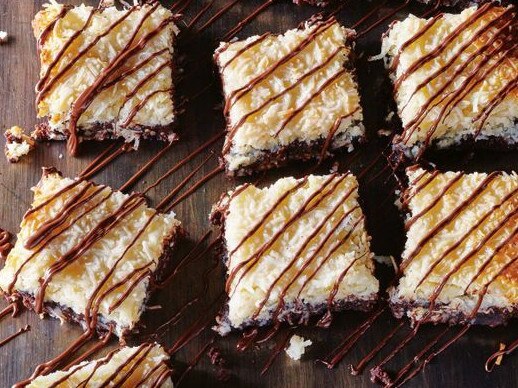 Gooey chocolate coconut brownie.