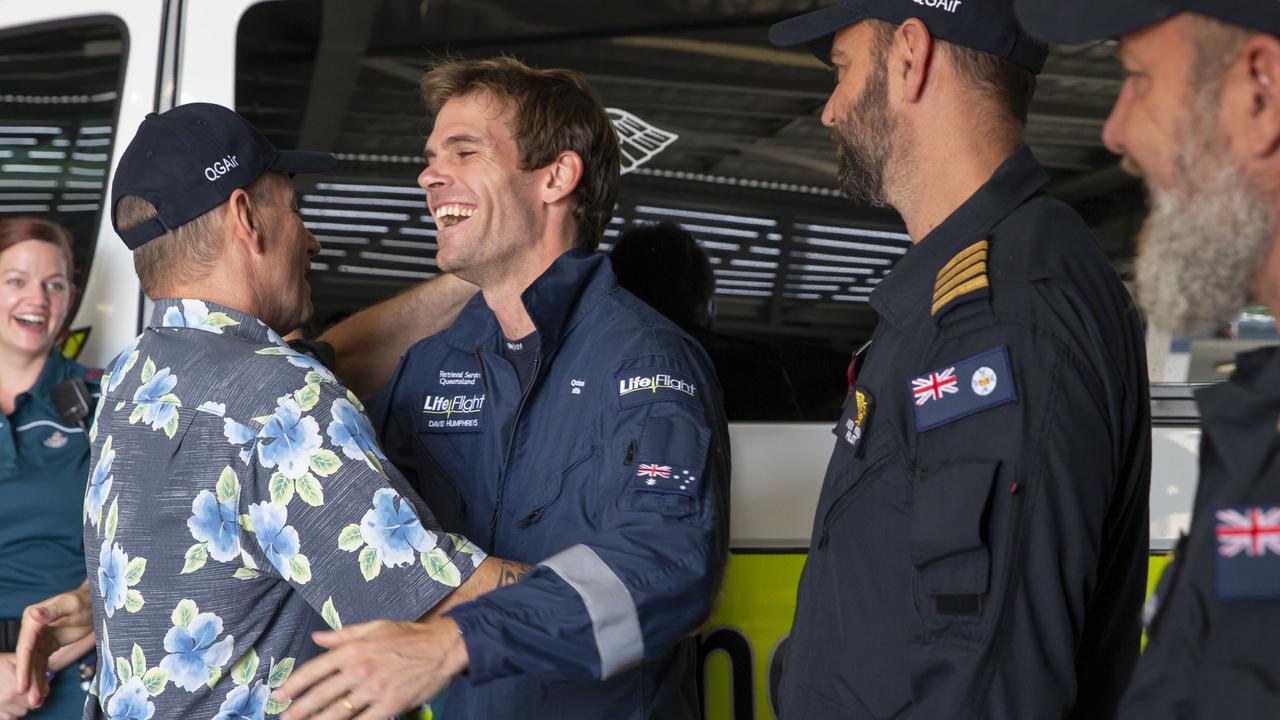 Rick Bettua meets RSQ Doctor David Humphreys for the first time since he saved his life. Picture: Lachie Millard