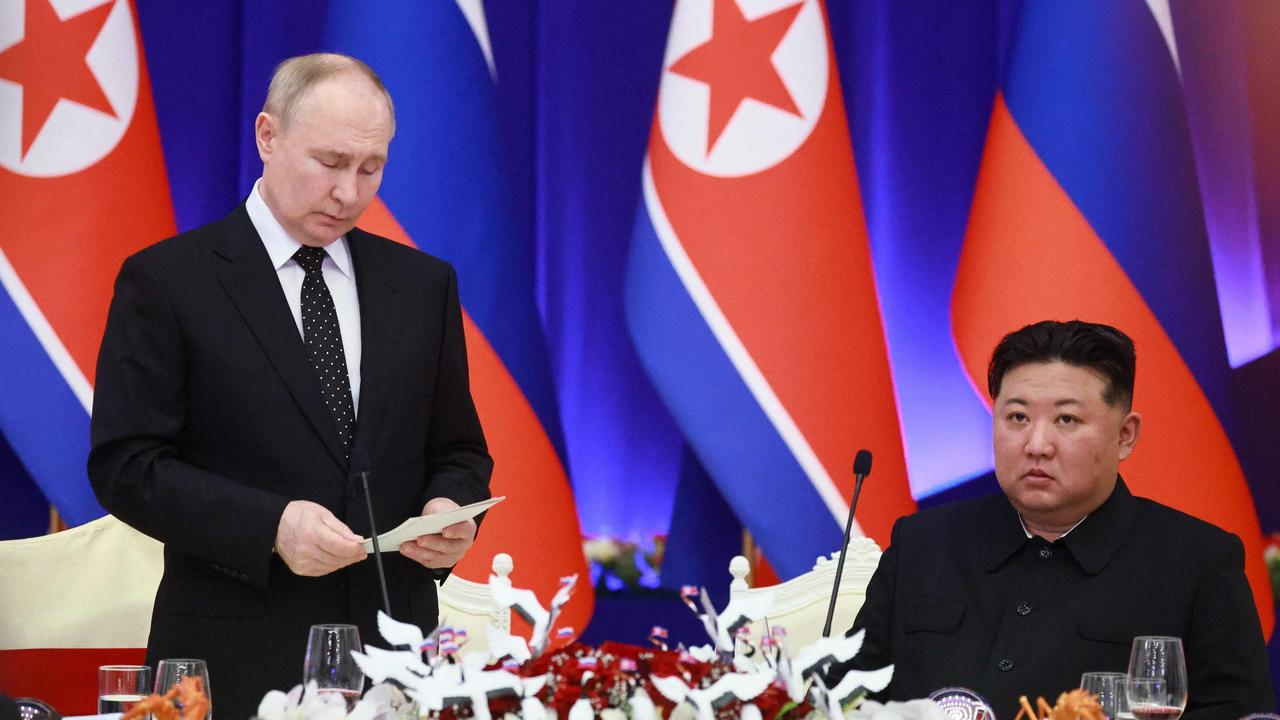 Vladimir Putin with Kim Jong-un. Picture: Vladimir Smirnov/POOL/AFP