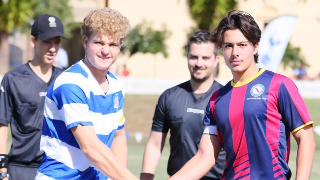 The BSHS and Nudgee Captains, Roman Galanos and Declan Parkinson respectively. Both boys have been selected in the Football Queensland Talent Support Program and have had the honour of being selected to trial for the Under 17 Australian Joeys team.