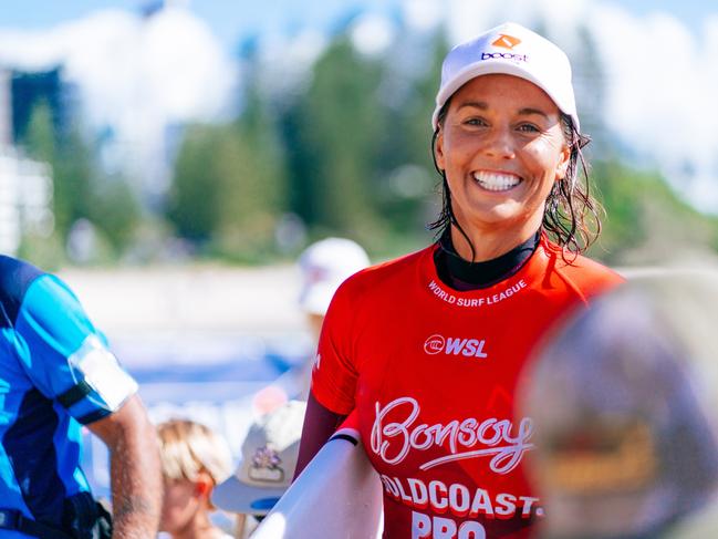 Sally Fitzgibbons of Australia surfs in Heat 8 of the Round of 32 at the Bonsoy Gold Coast Pro on April 29, 2024 at Gold Coast, Queensland, Australia. Picture: Andrew Shield/World Surf League