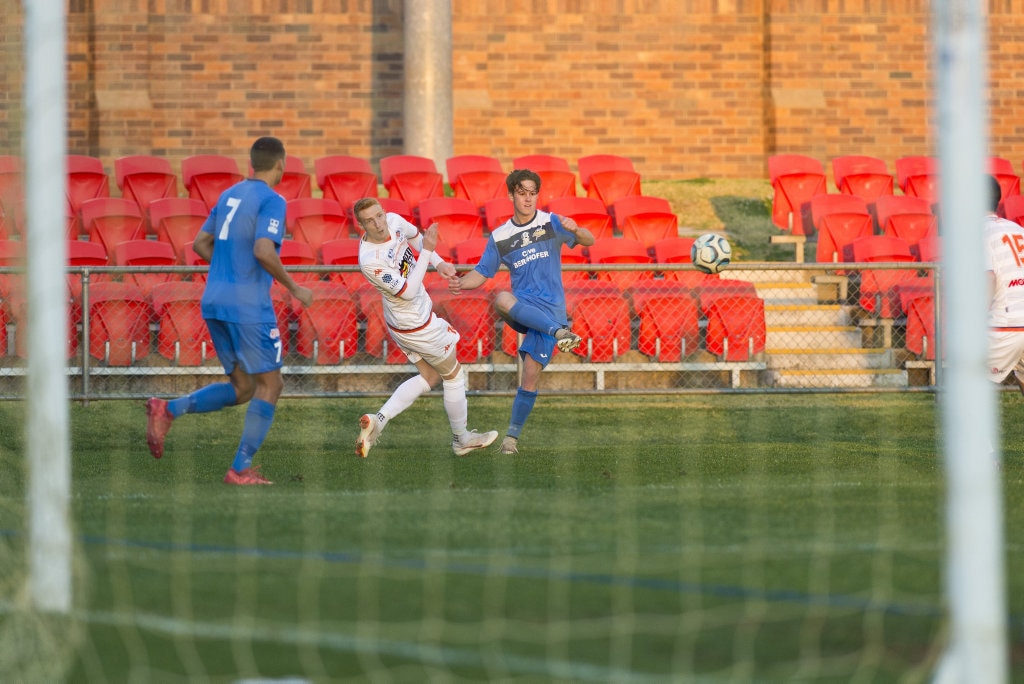 Lathan Dunn for South West Queensland Thunder against Lions FC in NPL Queensland men round 22 football at Clive Berghofer Stadium, Saturday, July 28, 2018. Picture: Kevin Farmer