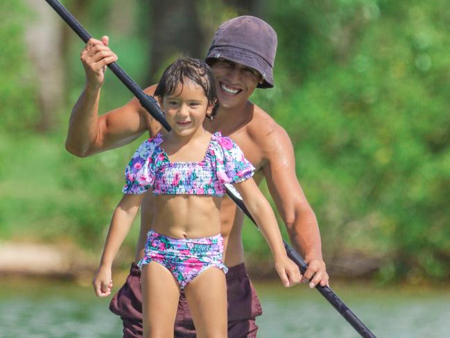 Santana Phiama and his Daughter Amiaia Lamour enjoying Lake Alexander. Picture: Glenn Campbell