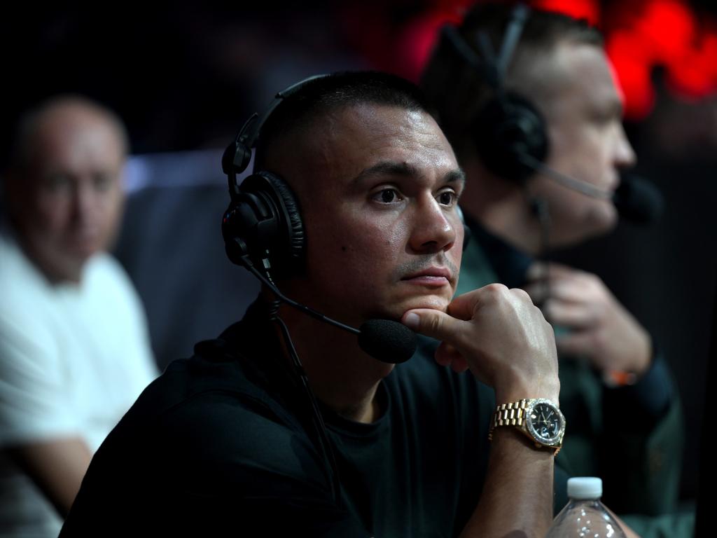 Tim Tszyu and Keith Thurman in commentary. Picture: Scott Davis / Ace Boxing