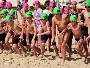 Juniors hit the surf  at  Noosa. . Picture: Geoff Potter