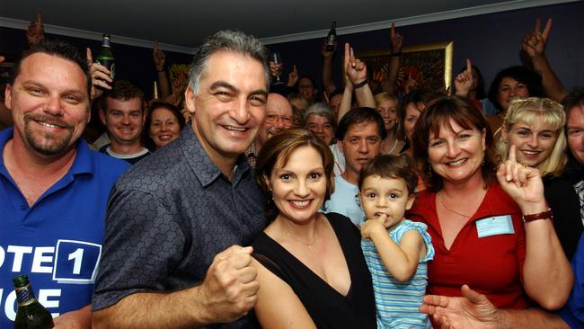 Joe Natoli with wife, Rosanna, and daughter Ruby, celebrate Joe becoming the mayor of Maroochy Shire, with family and supporters at the Natoli family home. Photo: Brett Wortman