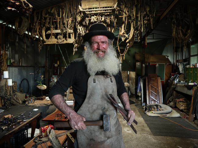 Mr Thompson works out of a tin shed in the small town but his creative iron work is hitting the big time. Picture: David Caird