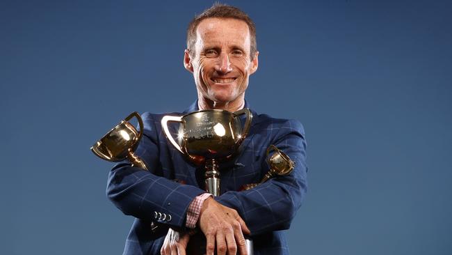 Champion jockey Damien Oliver three Melbourne Cups he won on Doriemus (1995), Media Puzzle (2002) and Fiorente (2013). Picture: Michael Klein