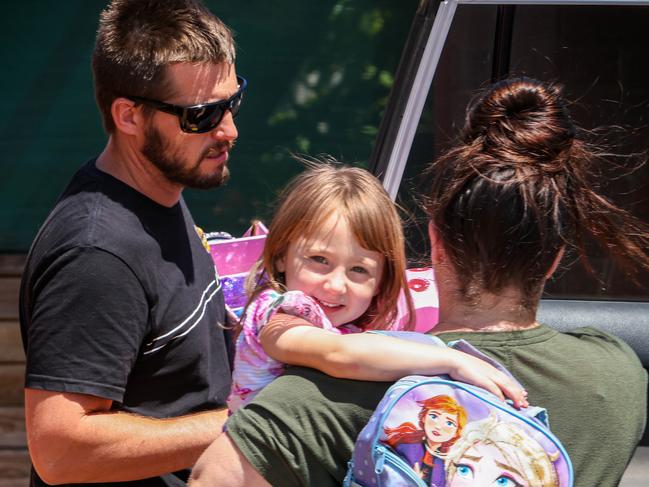 Cleo Smith with mother Ellie Smith and stepfather Jake Gliddon. Picture: Colin Murty