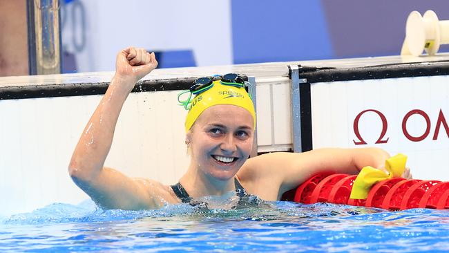 Australia's Ariarne Titmus after her epic 400m win. Pics Adam Head