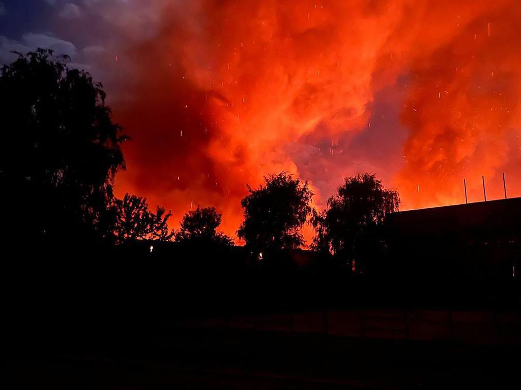 Smoke rises above an industrial facility following a drone attack in Uman, Cherkasy region. Picture: Ukrainian Emergency Service/AFP