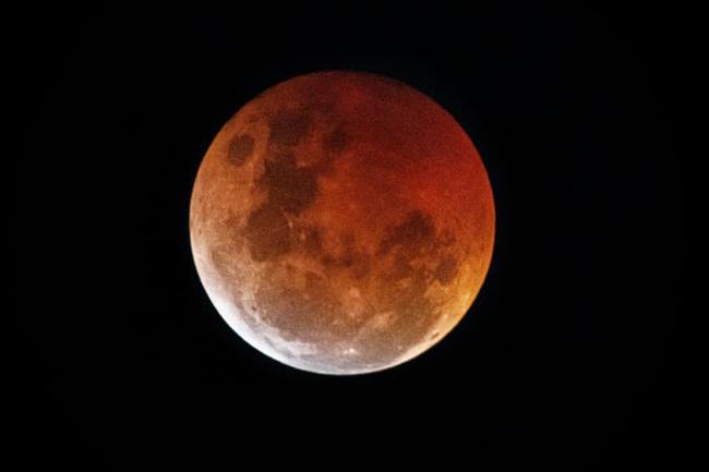 Blood Moon, taken over the Adelaide CBD. Picture: Oliver Petrie