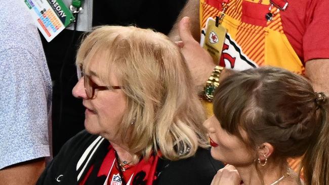 Taylor Swift with Travis’ mum Donna Kelce after Kansas City Chiefs won. Picture: AFP