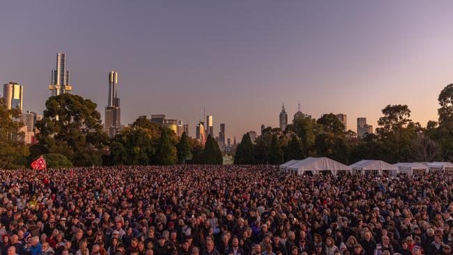 Thousands of Victorians pack the grounds at the Shrine of Remembrance. Picture: Getty Images