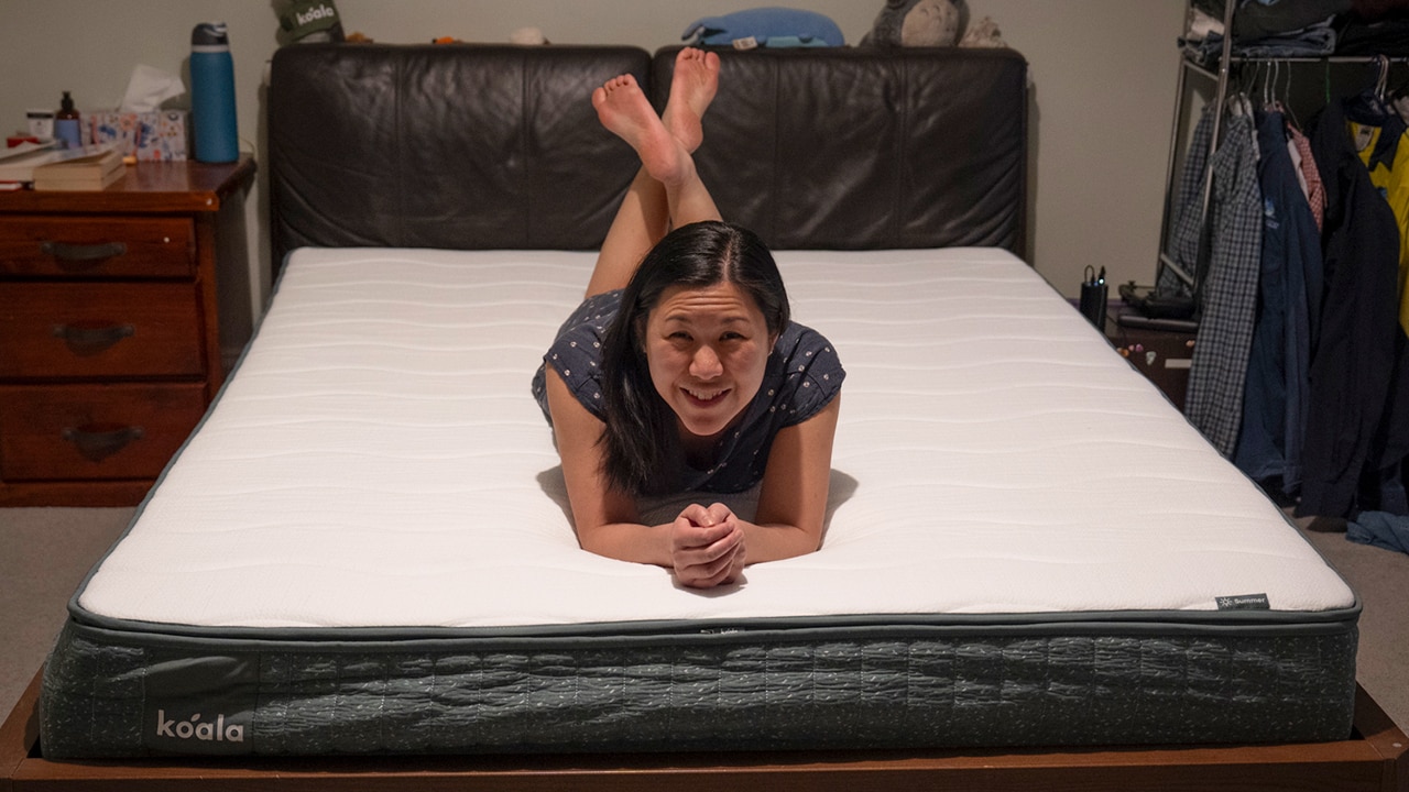 Testing the Koala Plus Mattress for firmness. Picture: news.com.au checkout/Stephanie Yip