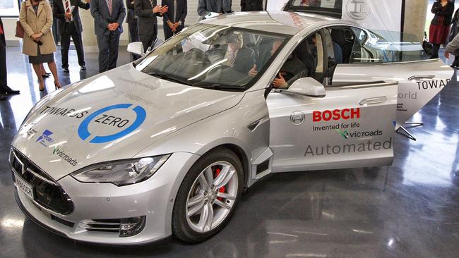 Bosch’s autonomous car is built around a Telsa Model S. Picture: Mark Stewart