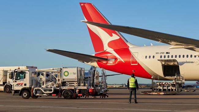 Qantas will buy 10 million litres of sustainable aviation fuel for use on flights from London, to reduce carbon emissions. Picture: Supplied