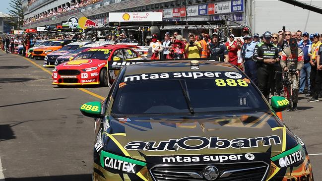 Craig Lowndes leading the field out on track. Last race as a full time Supercars driver at Newcastle 500 2018. Picture: Tim Hunter.