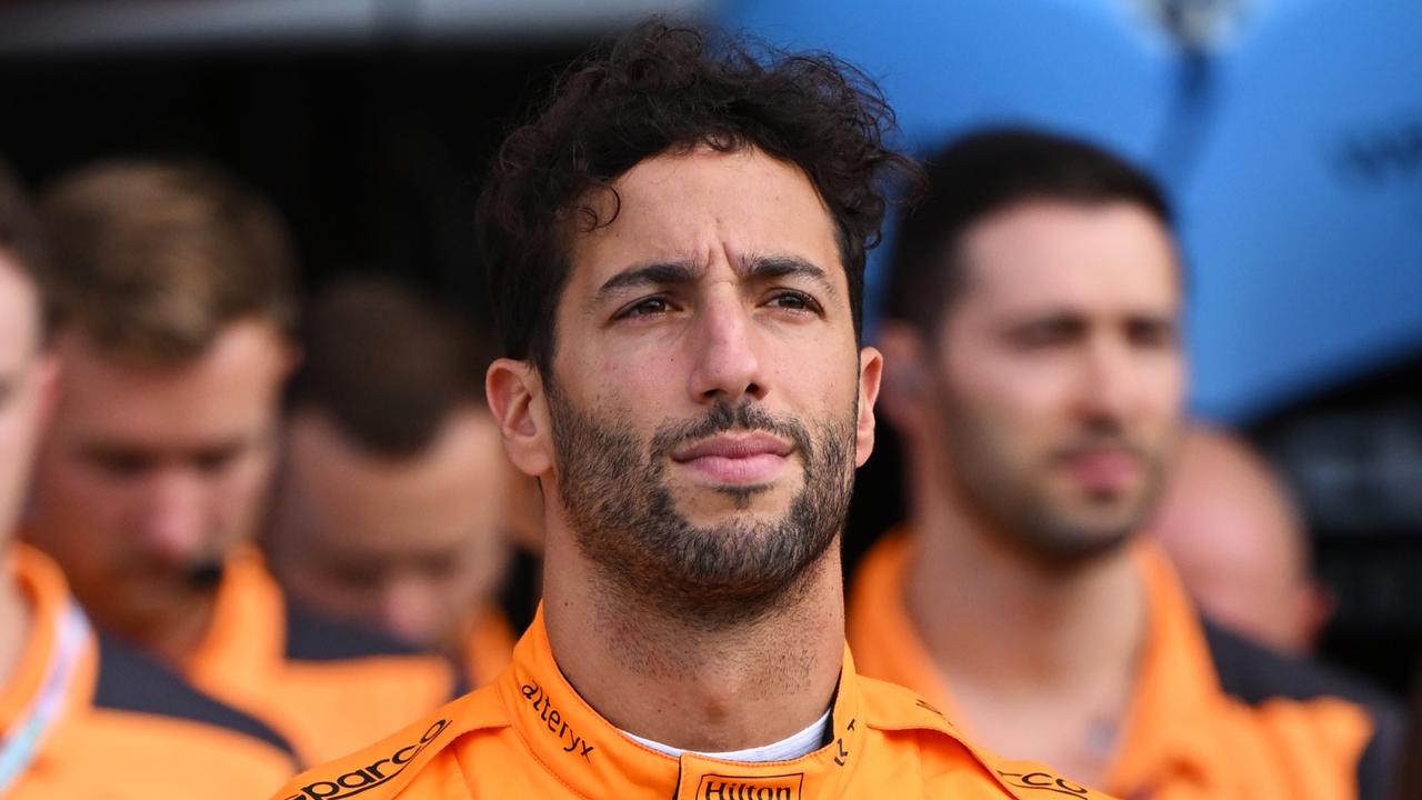 MONZA, ITALY - SEPTEMBER 09: Daniel Ricciardo of Australia and McLaren is pictured as Formula 1 holds a minutes silence in mourning of Queen Elizabeth II prior to practice ahead of the F1 Grand Prix of Italy at Autodromo Nazionale Monza on September 09, 2022 in Monza, Italy. (Photo by Clive Mason/Getty Images)