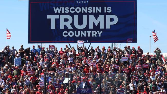 Mr Trump speaks during a campaign rally at the Central Wisconsin Airport. Photo by Alex Wroblewski / AFP