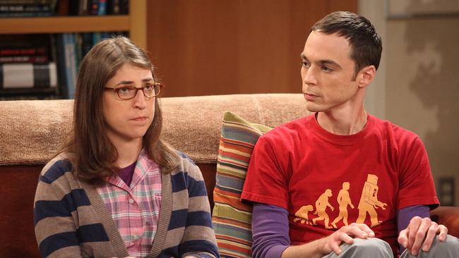 Jim Parsons and Mayim Bialik in The Big Bang Theory.