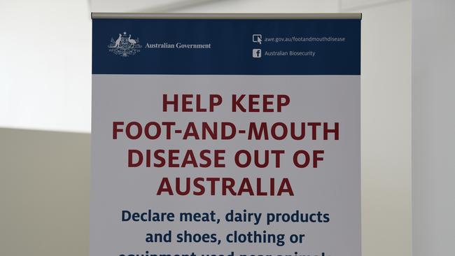 A biosecurity sign at Adelaide Airport.