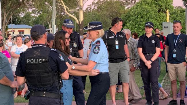 Constable Keely Brough is embraced by Assistant Commissioner Charysse Pond. Picture: Chloe Cufflin